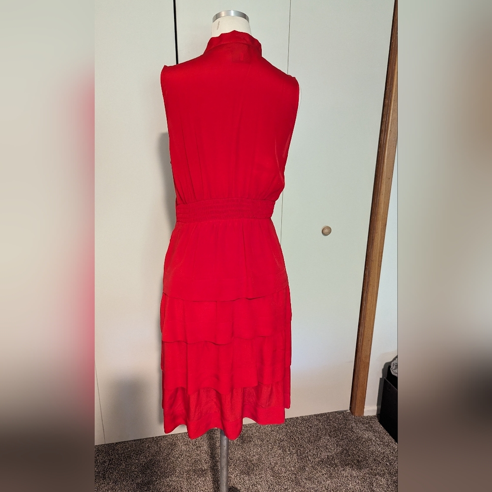 Anthropologie Girls From Savoy Red 100% Silk Tiered Ruffle Party Cocktail Dress - Picture 7 of 16